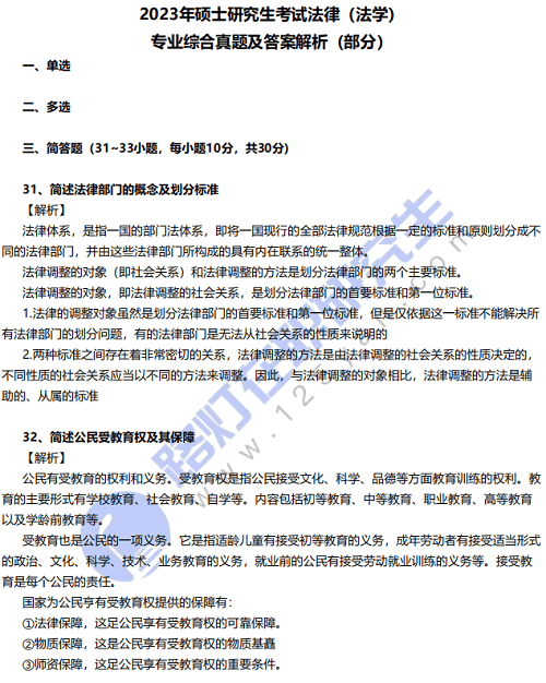 2023年碩士研究生考試法律（法學(xué)）真題及答案解析（專業(yè)綜合部分）