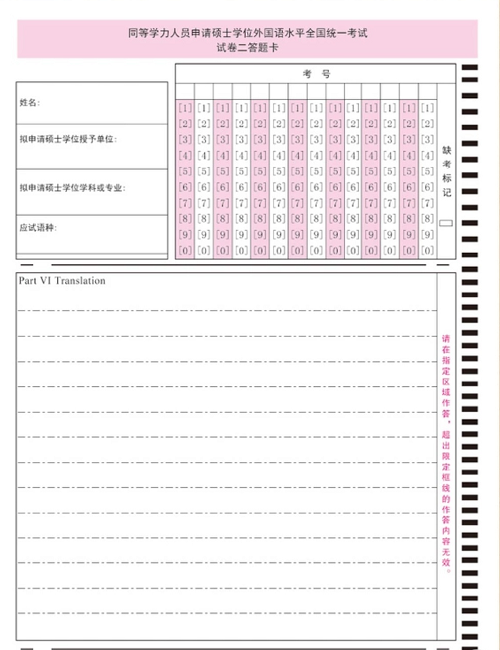 同等學(xué)力英語-客觀題答題卡-正面