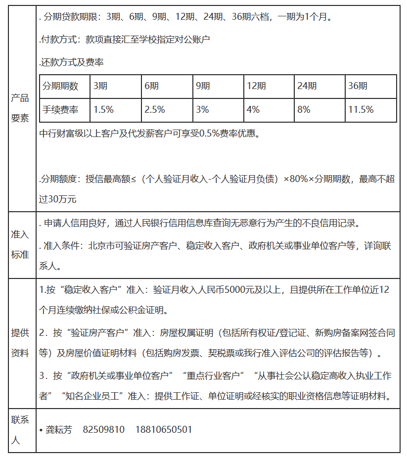 中國(guó)銀行“MBA學(xué)費(fèi)專向分期貸款”業(yè)務(wù)