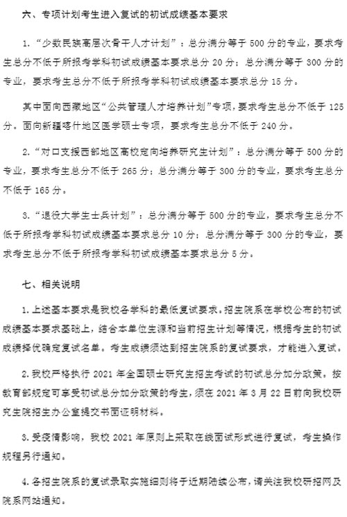 復(fù)旦大學(xué)2021年碩士研究生招生考試復(fù)試分?jǐn)?shù)線